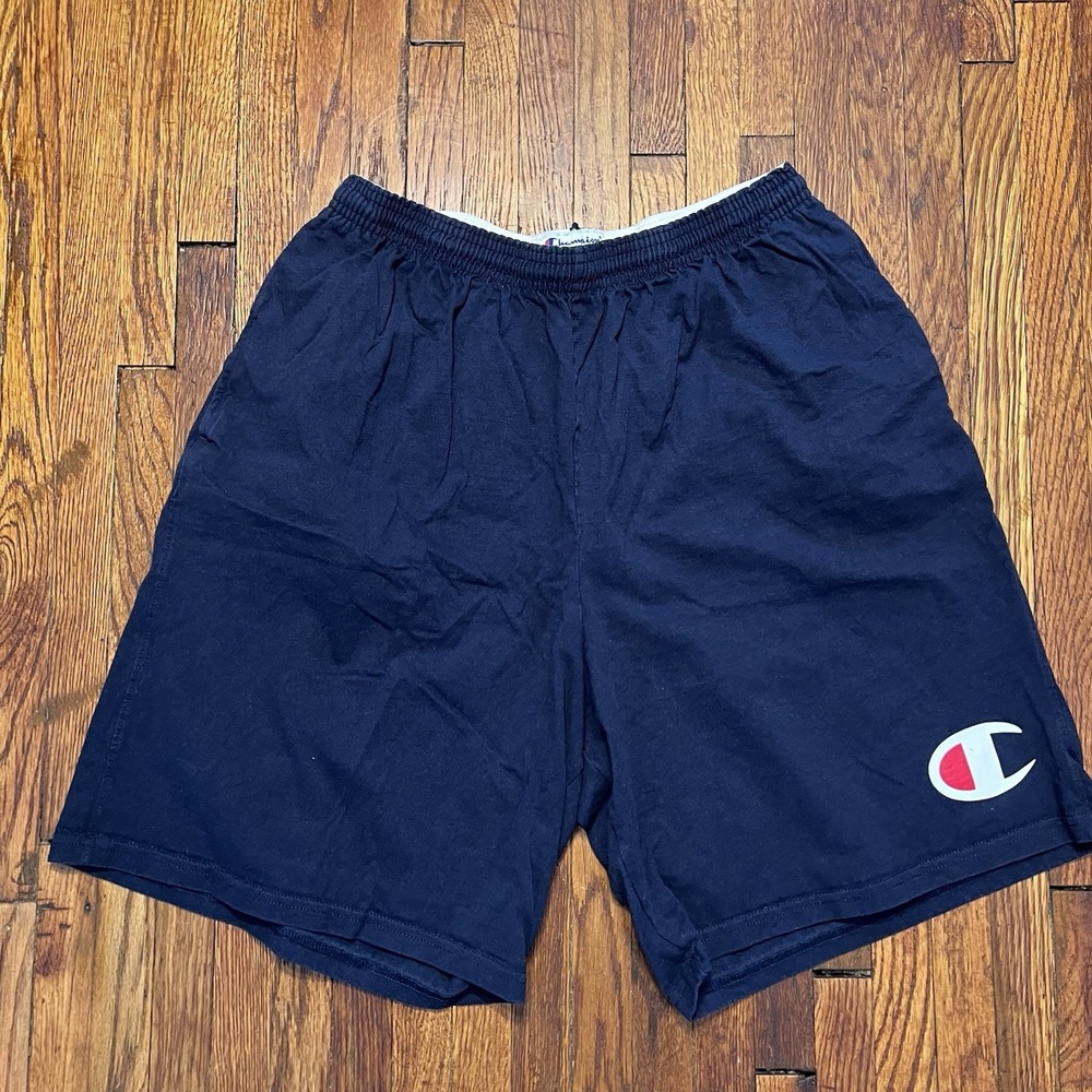 Champion Shorts Mens L Navy Blue Big C Logo Drawstring Athletic Cotton Vintage